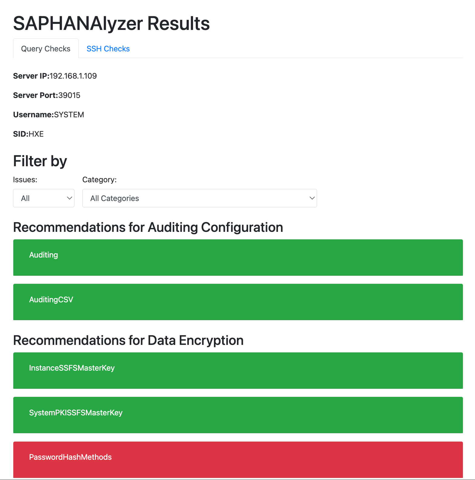 SAPHANAlyzer Results