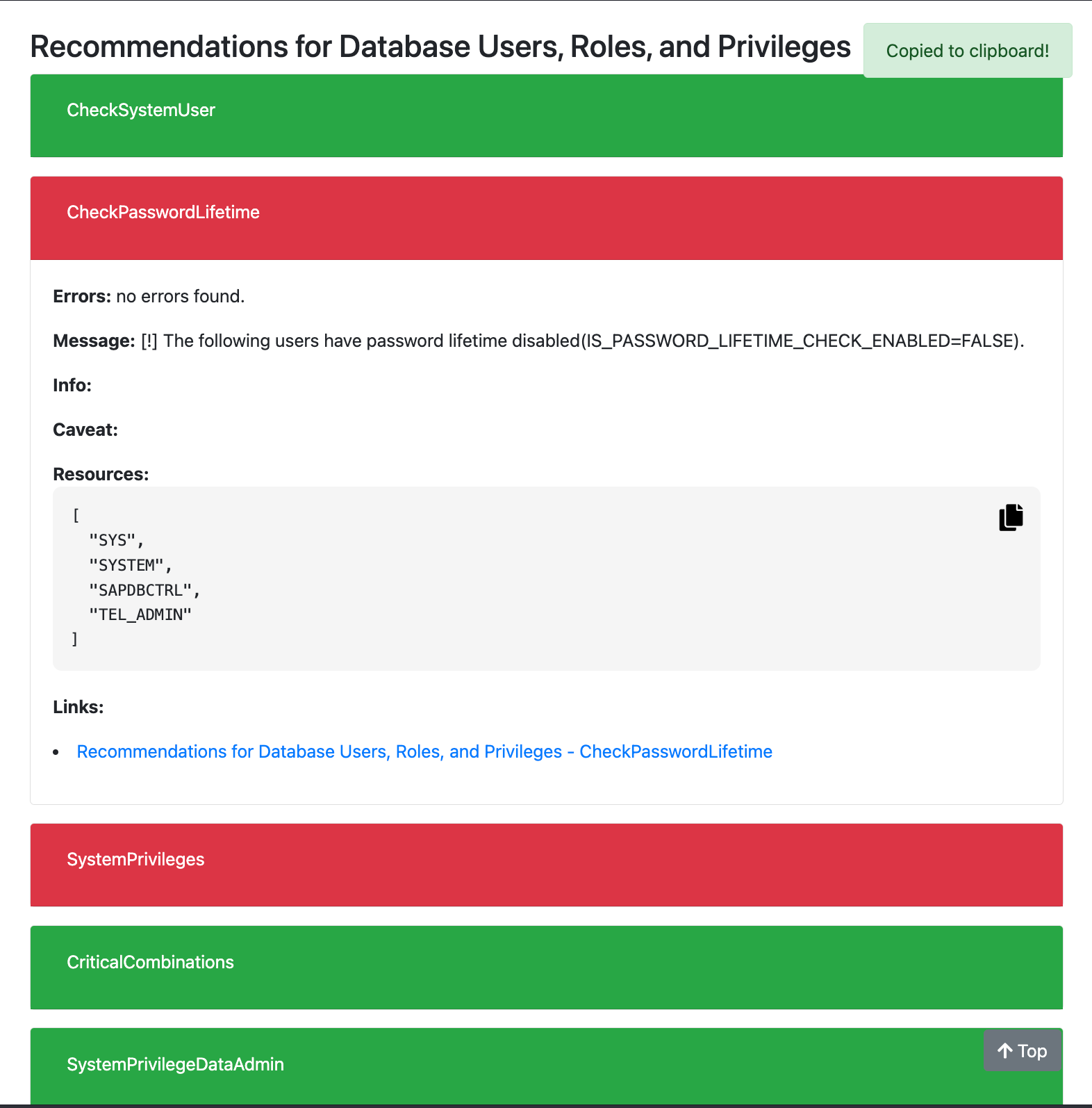 check result (Password Lifetime of Database Users)